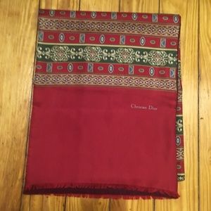 Vintage Christian Dior Red Silk Wool Paisley Scarf